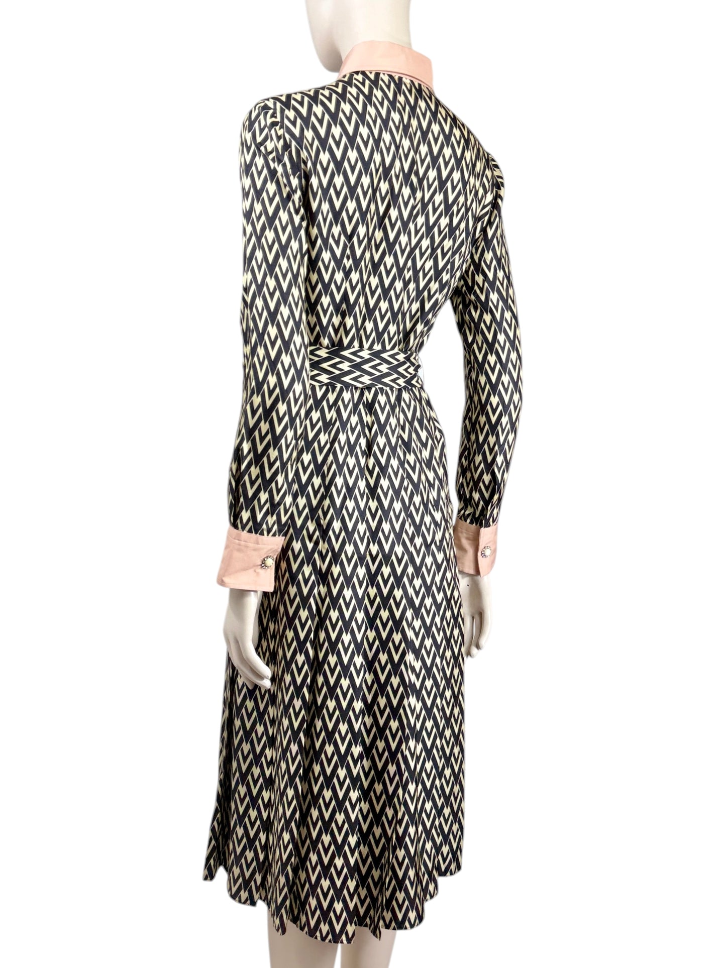 Valentino Alessandro Michele Spring 2025 printed silk chevron dress