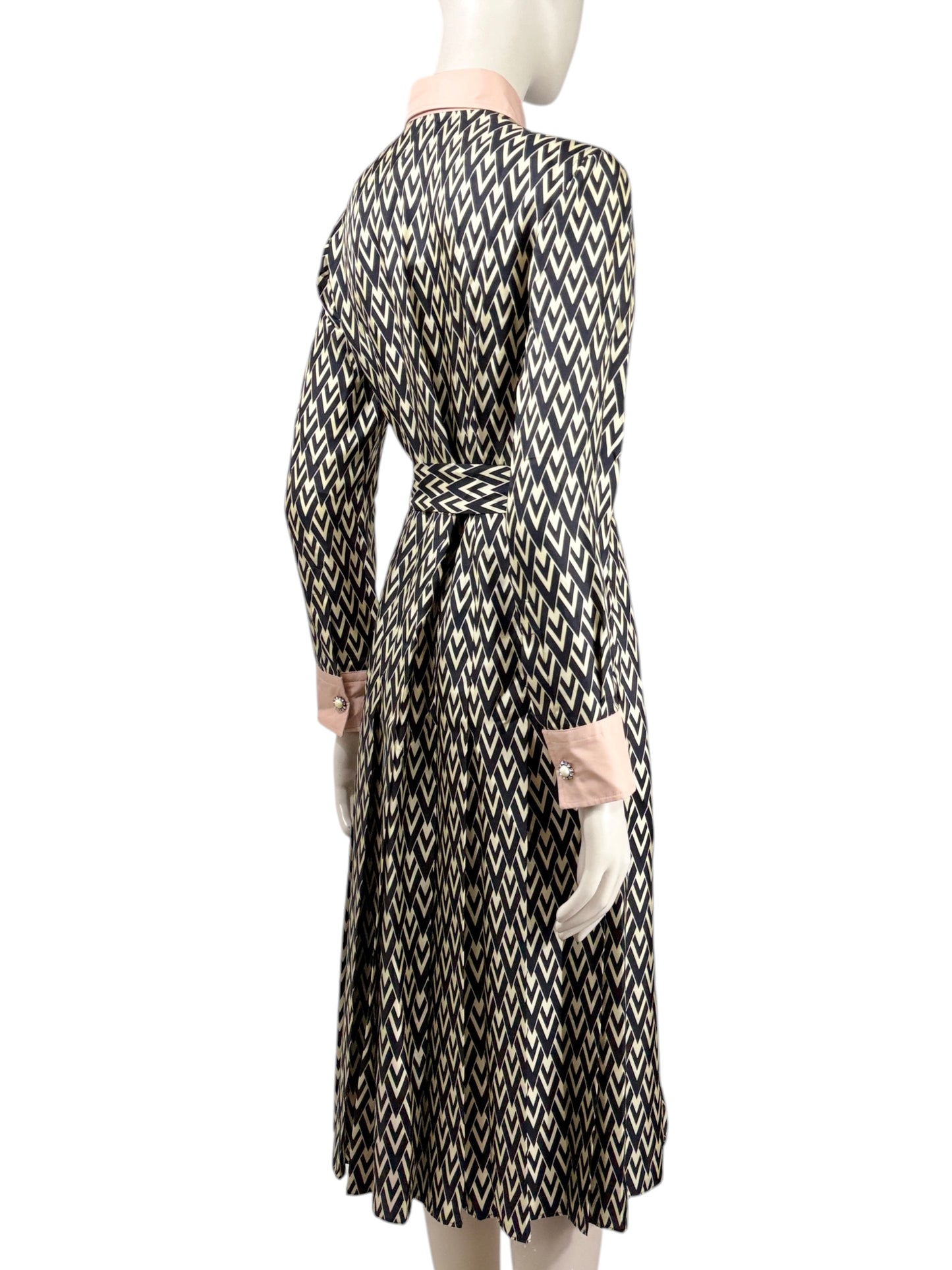 Valentino Alessandro Michele Spring 2025 printed silk chevron dress