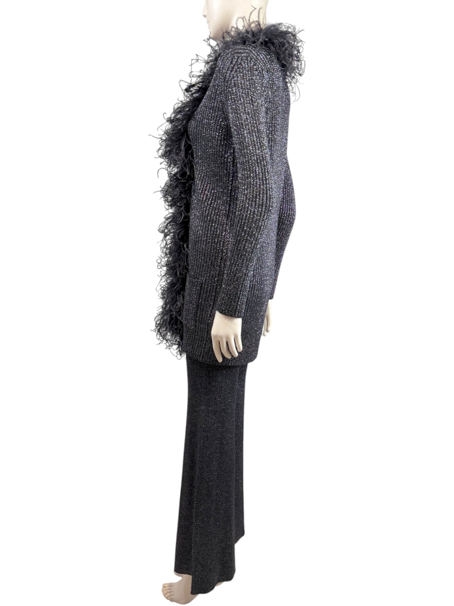 Valentino Alessandro Michele black feathers suit