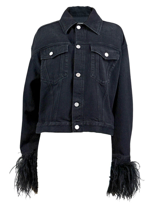 Valentino Black denim jacket feathers
