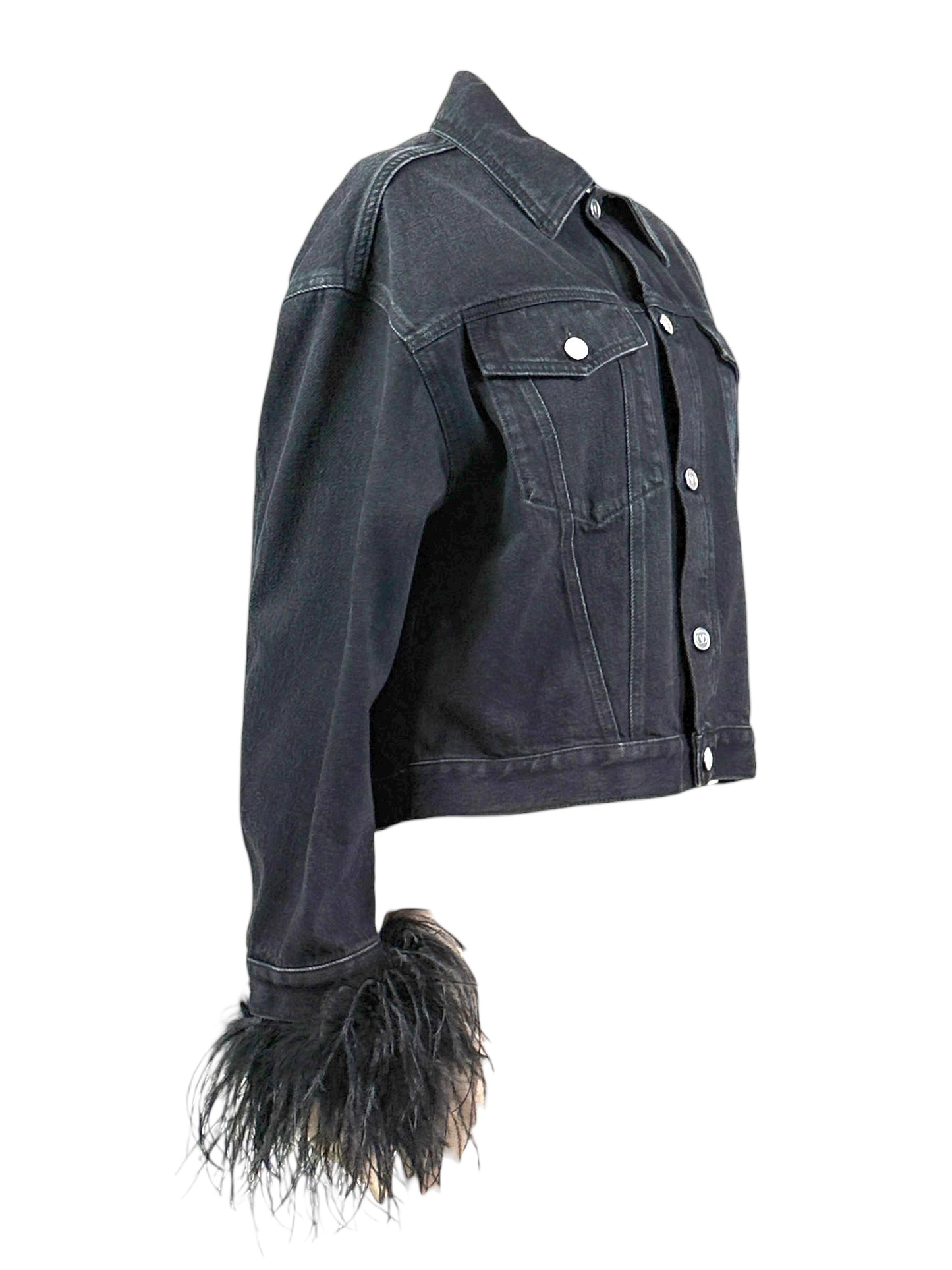 Valentino Black denim jacket feathers