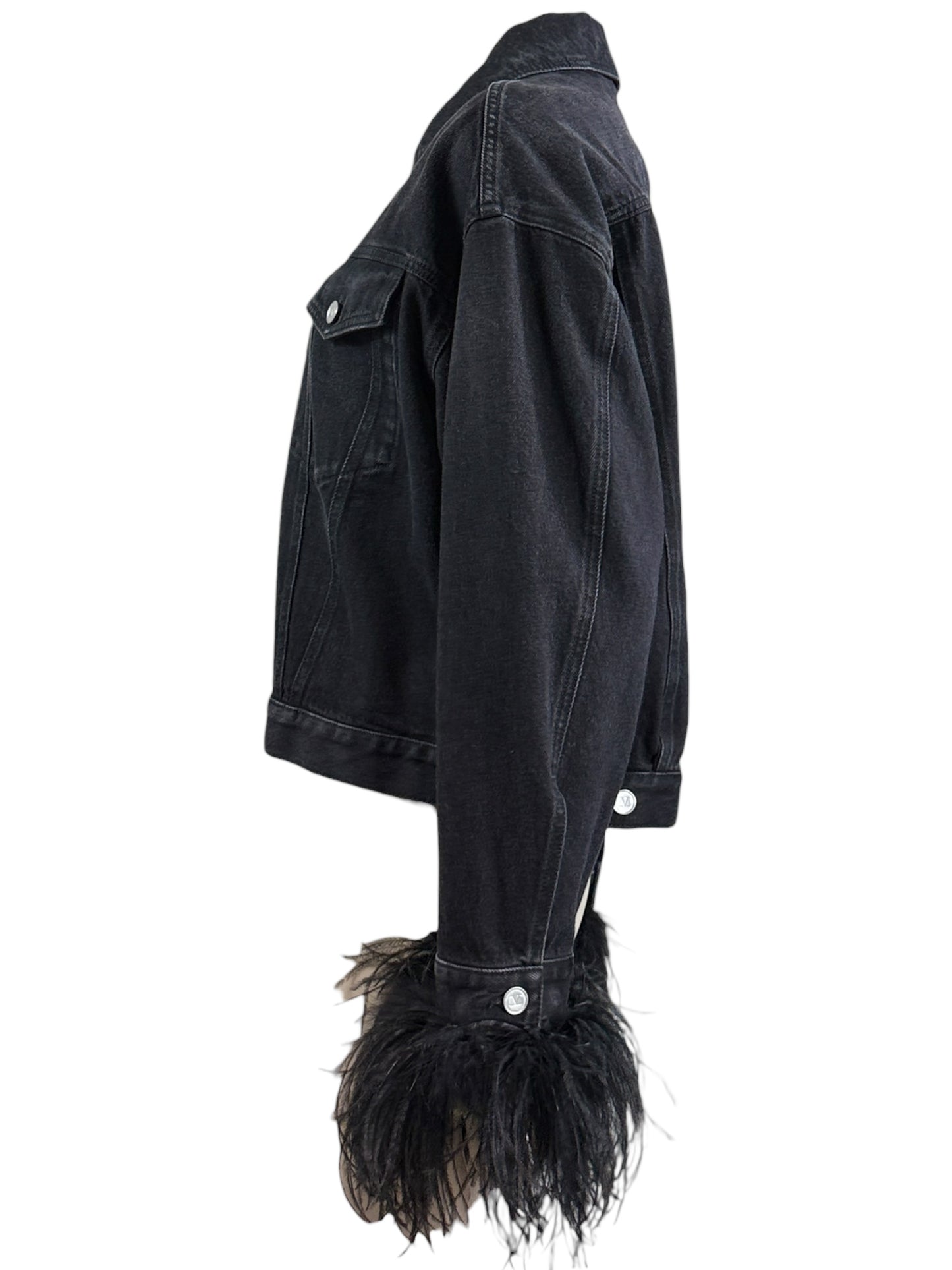 Valentino Black denim jacket feathers