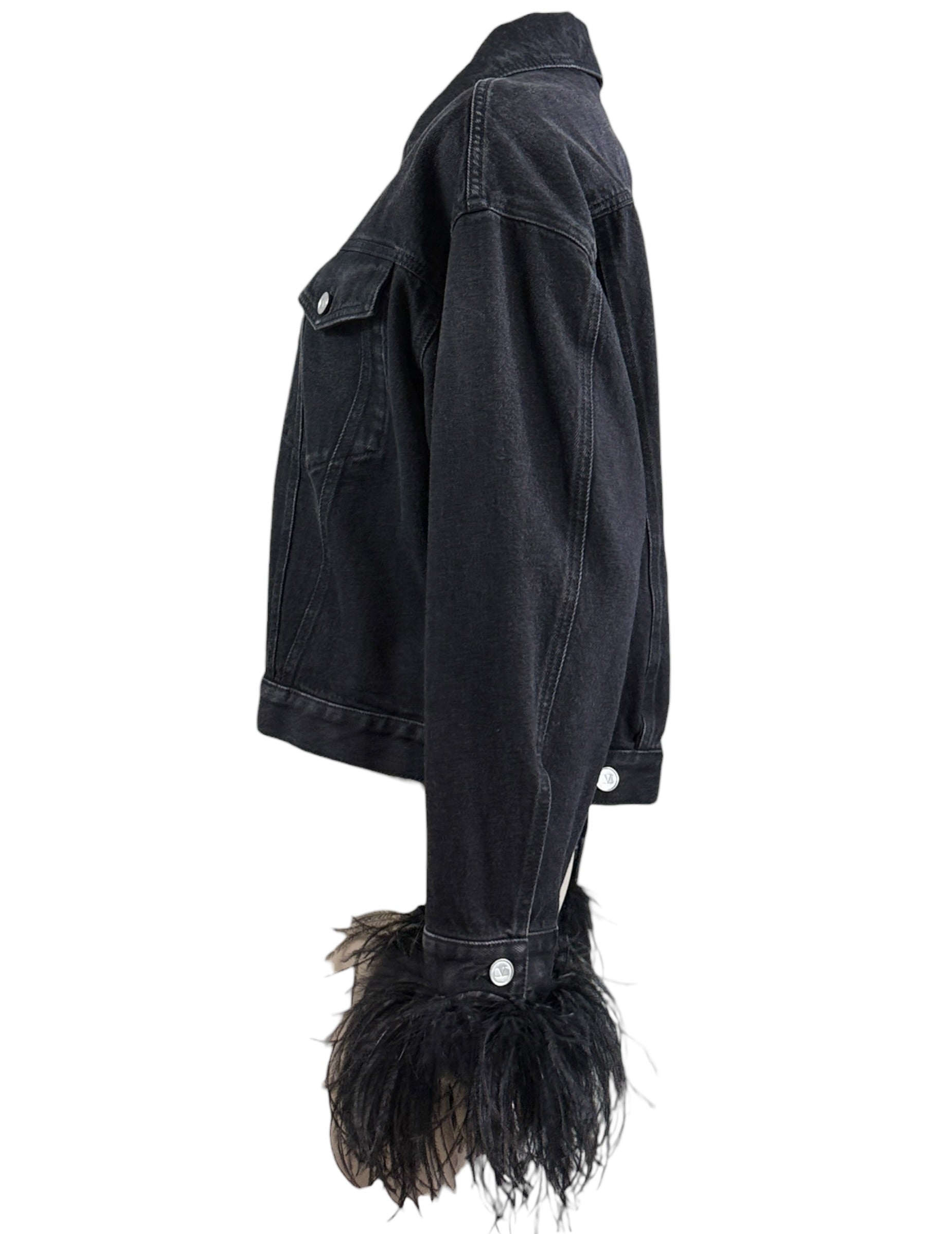 Valentino Black denim jacket feathers