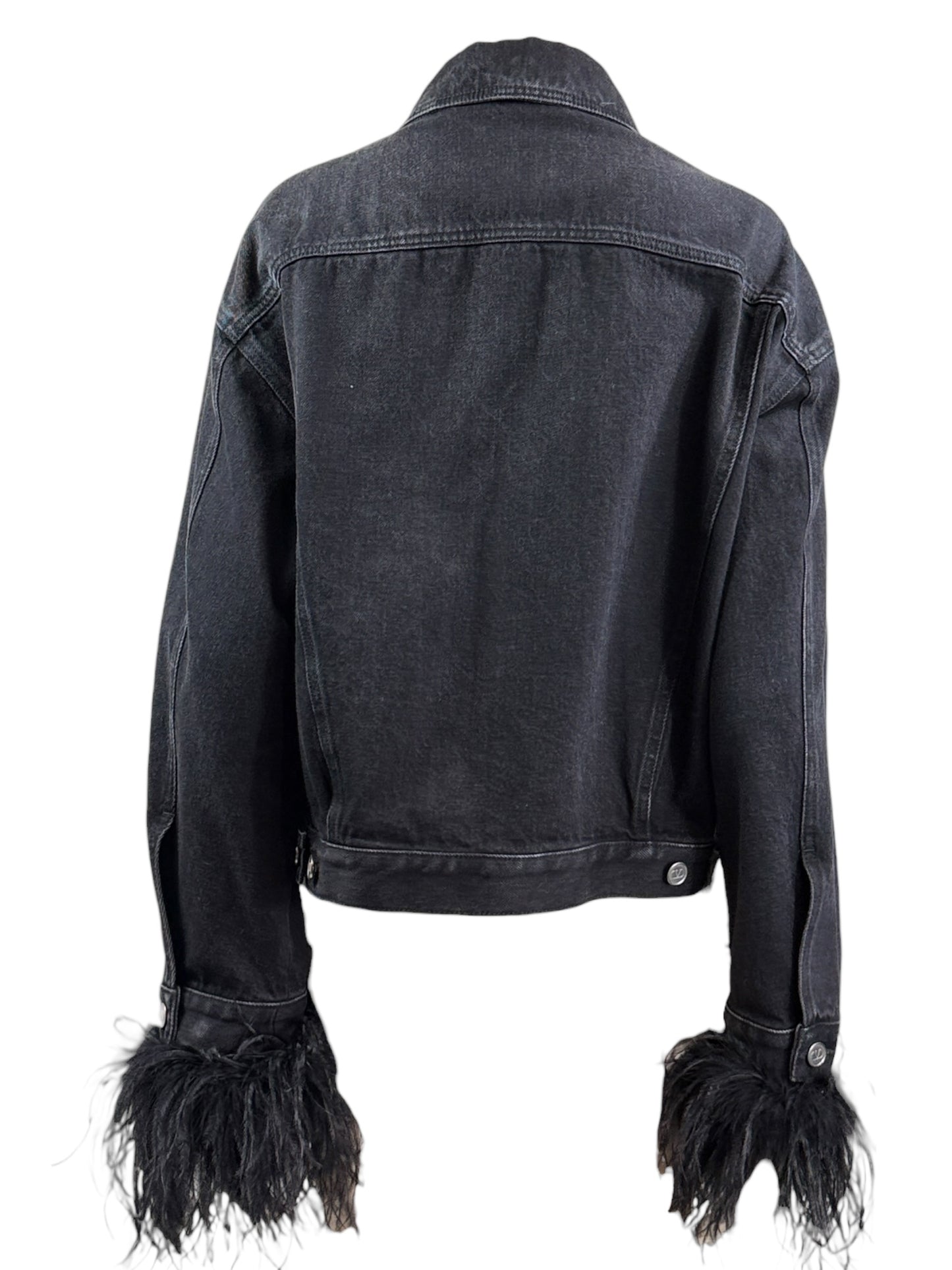 Valentino Black denim jacket feathers