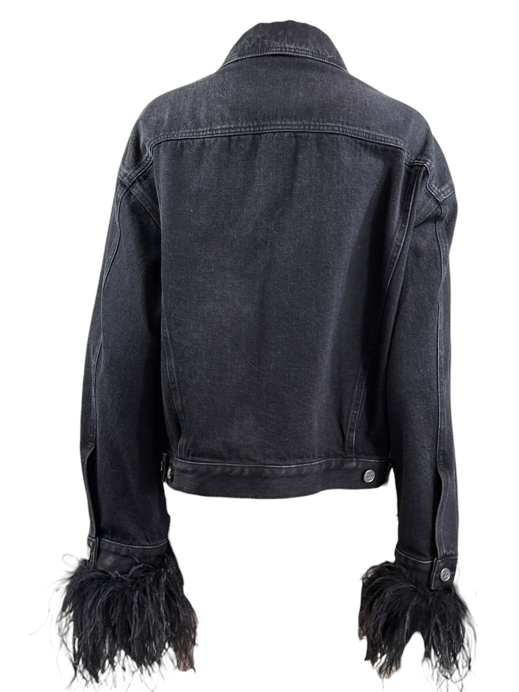 Valentino Black denim jacket feathers