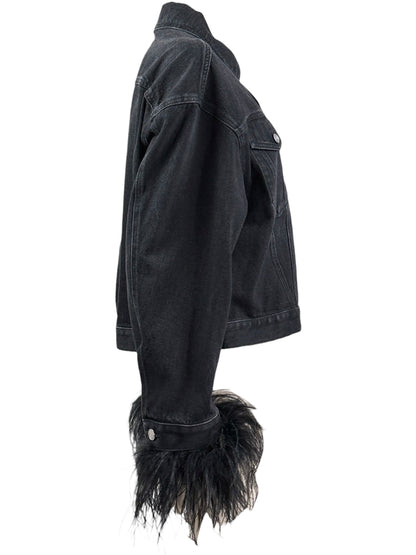 Valentino Black denim jacket feathers
