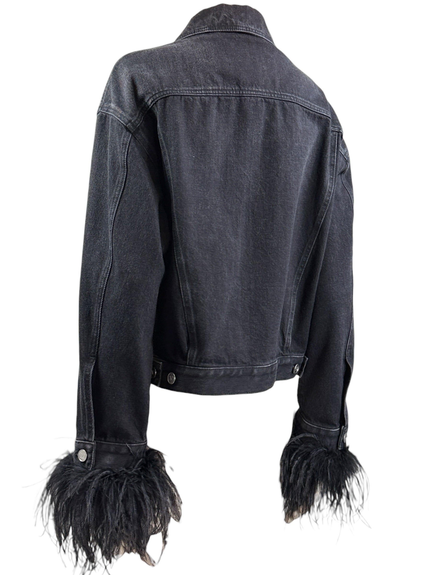 Valentino Black denim jacket feathers