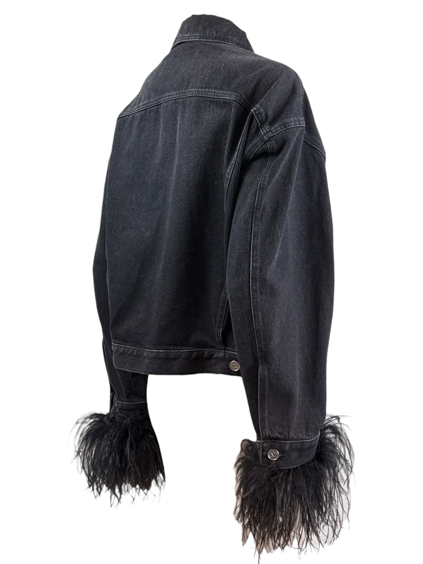 Valentino Black denim jacket feathers