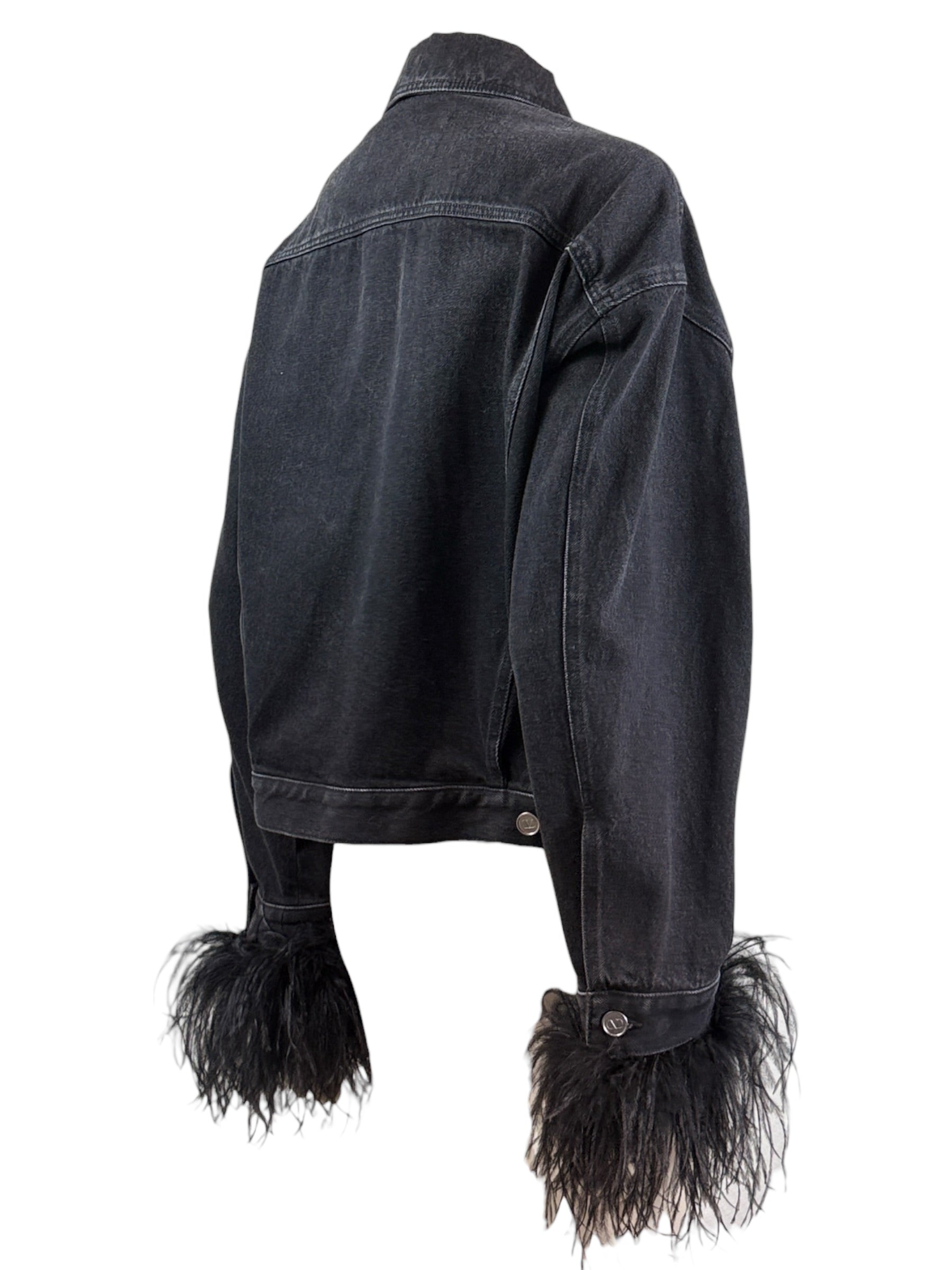 Valentino Black denim jacket feathers