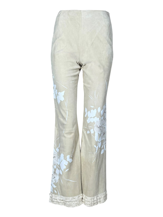 Valentino Boutique Spring 2000 Look 32 Suede floral painted sand leather pants