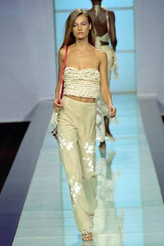 Valentino Boutique Spring 2000 Look 32 Suede floral painted sand leather pants