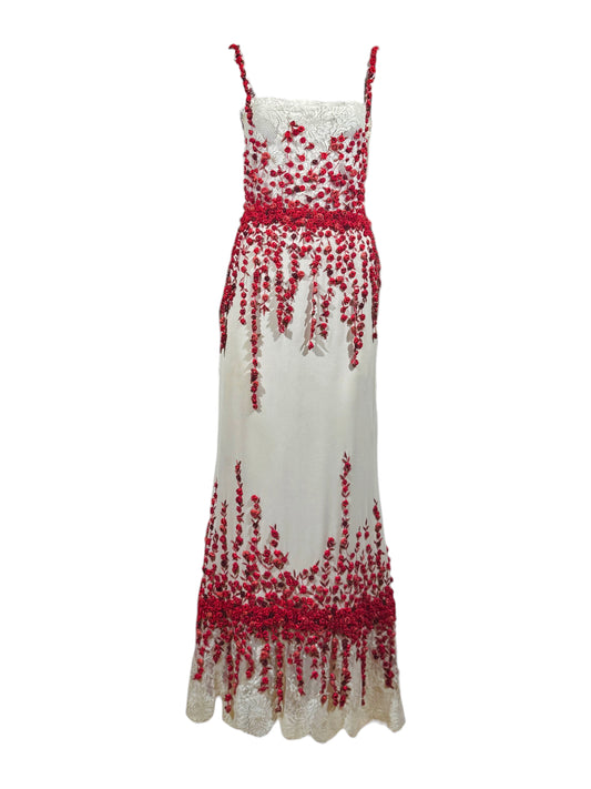 Valentino Boutique Spring 2000 Look 85 Maxi red roses lace dress