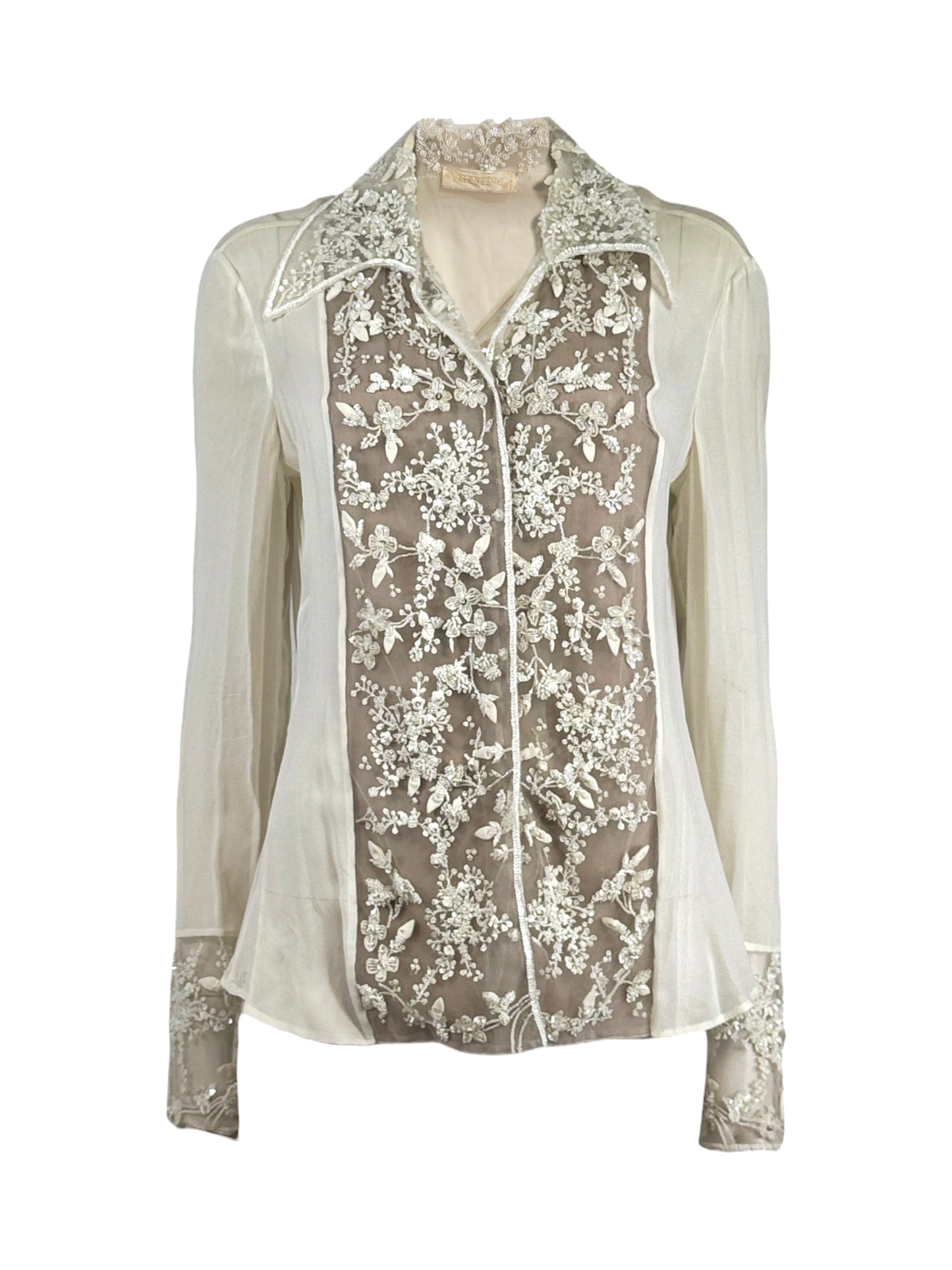 Valentino Fall 2001 Ecru embroidered blouse in crepe silk