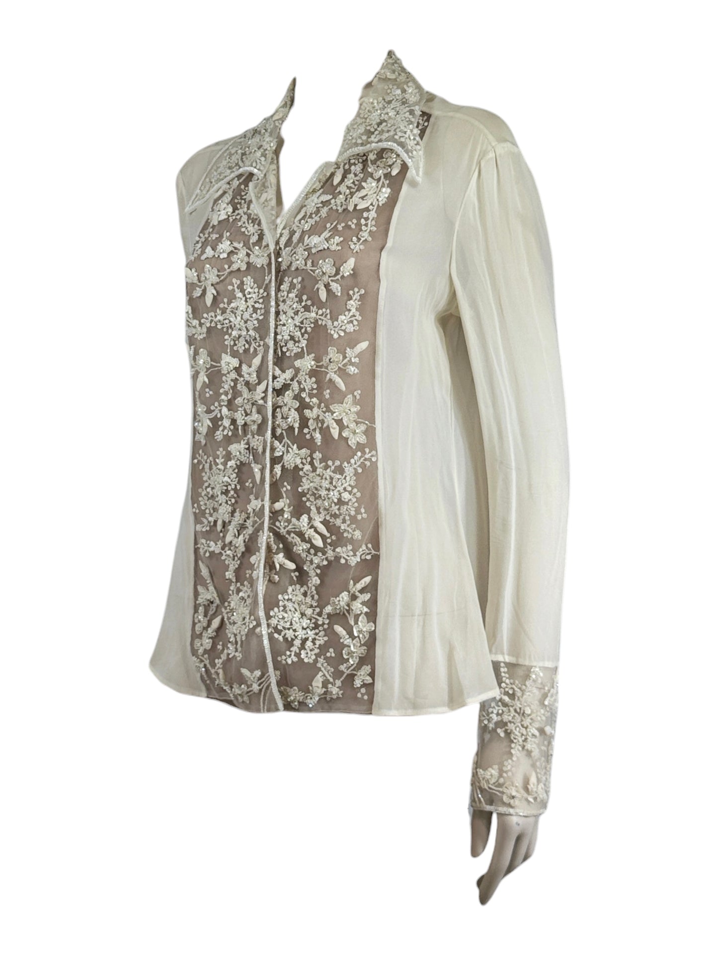 Valentino Fall 2001 Ecru embroidered blouse in crepe silk