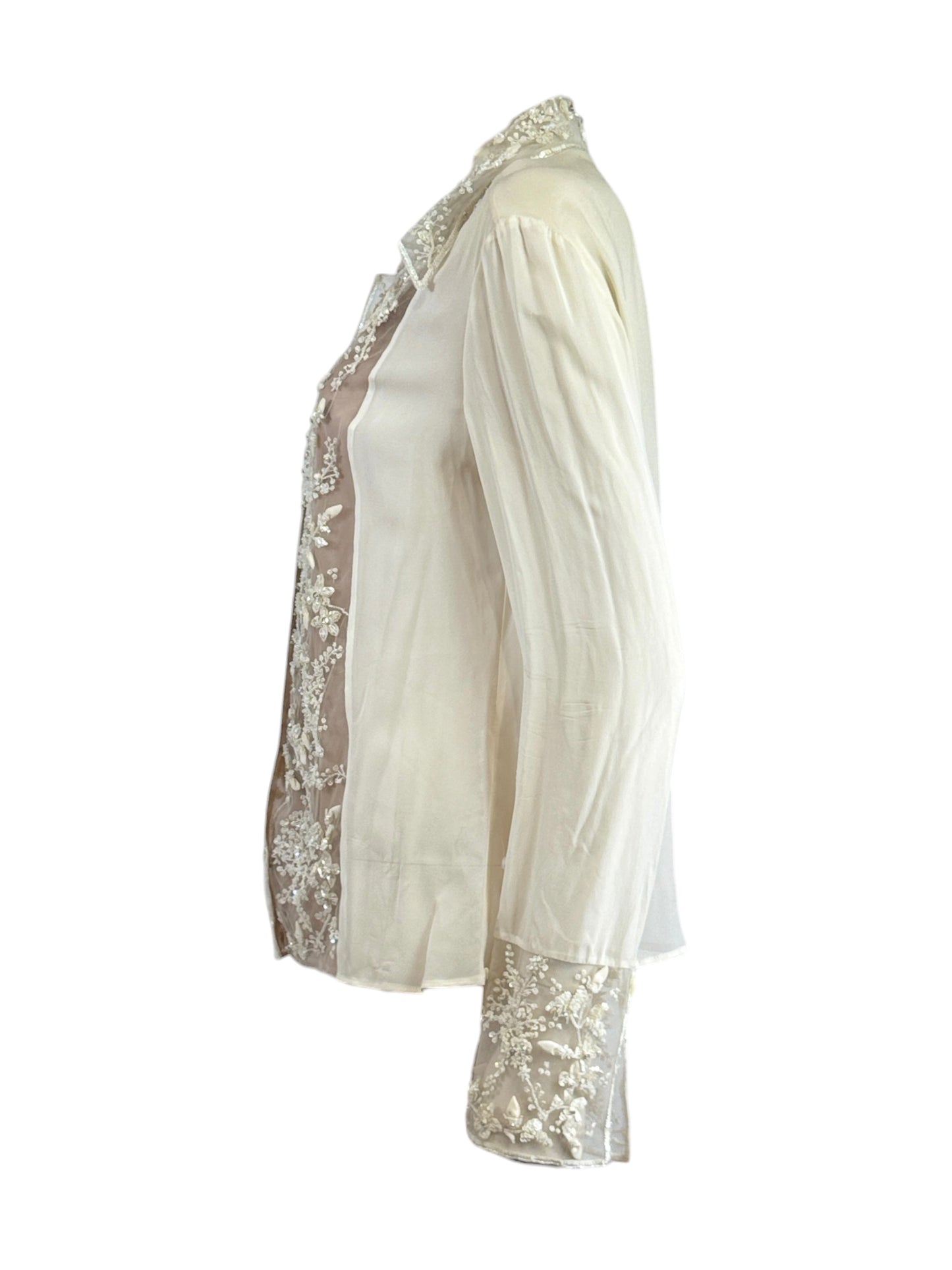 Valentino Fall 2001 Ecru embroidered blouse in crepe silk