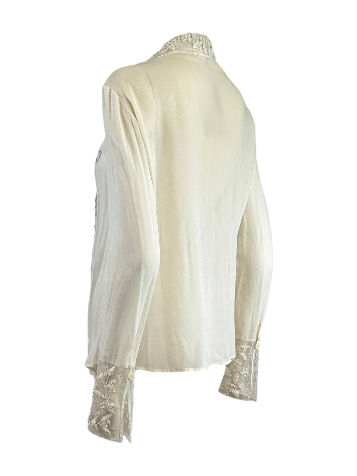 Valentino Fall 2001 Ecru embroidered blouse in crepe silk