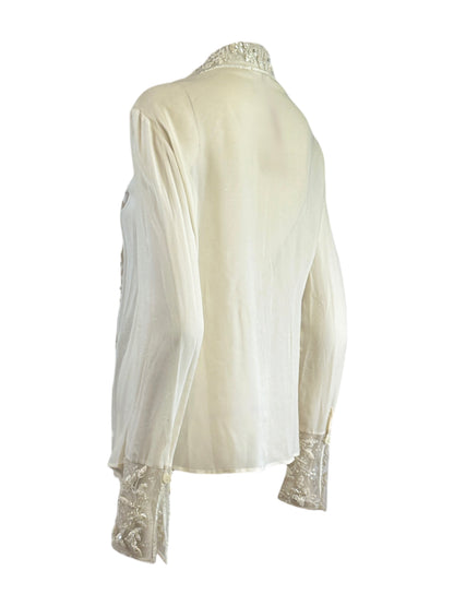 Valentino Fall 2001 Ecru embroidered blouse in crepe silk