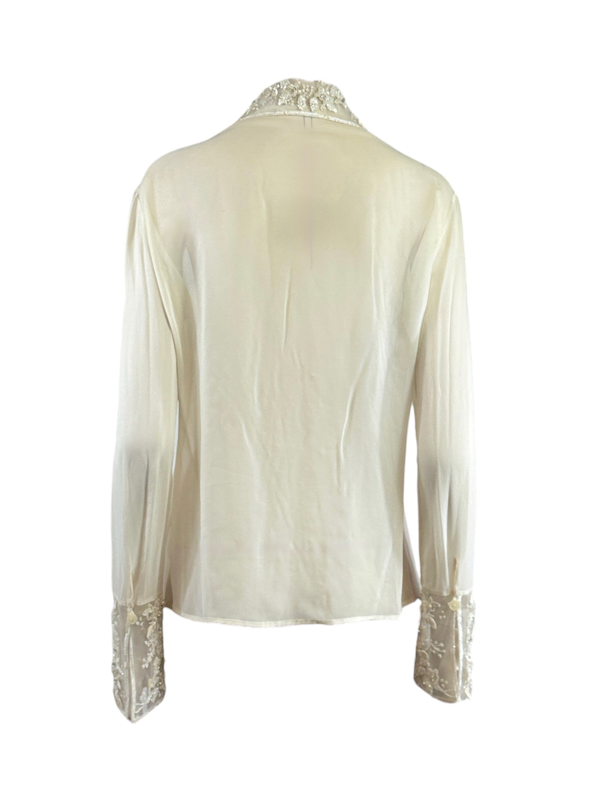 Valentino Fall 2001 Ecru embroidered blouse in crepe silk