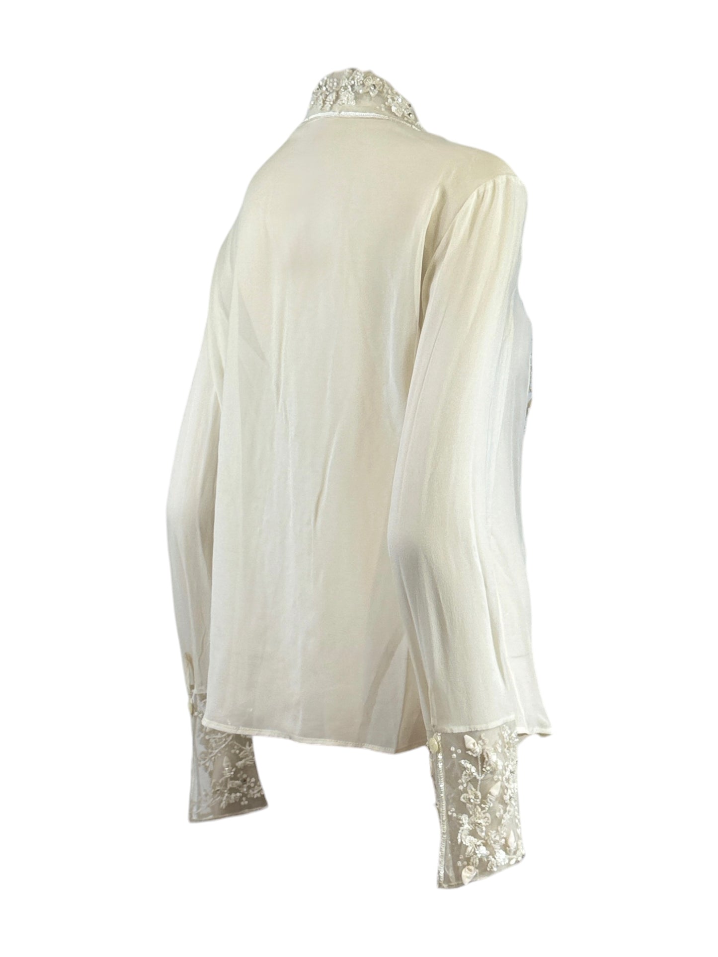 Valentino Fall 2001 Ecru embroidered blouse in crepe silk
