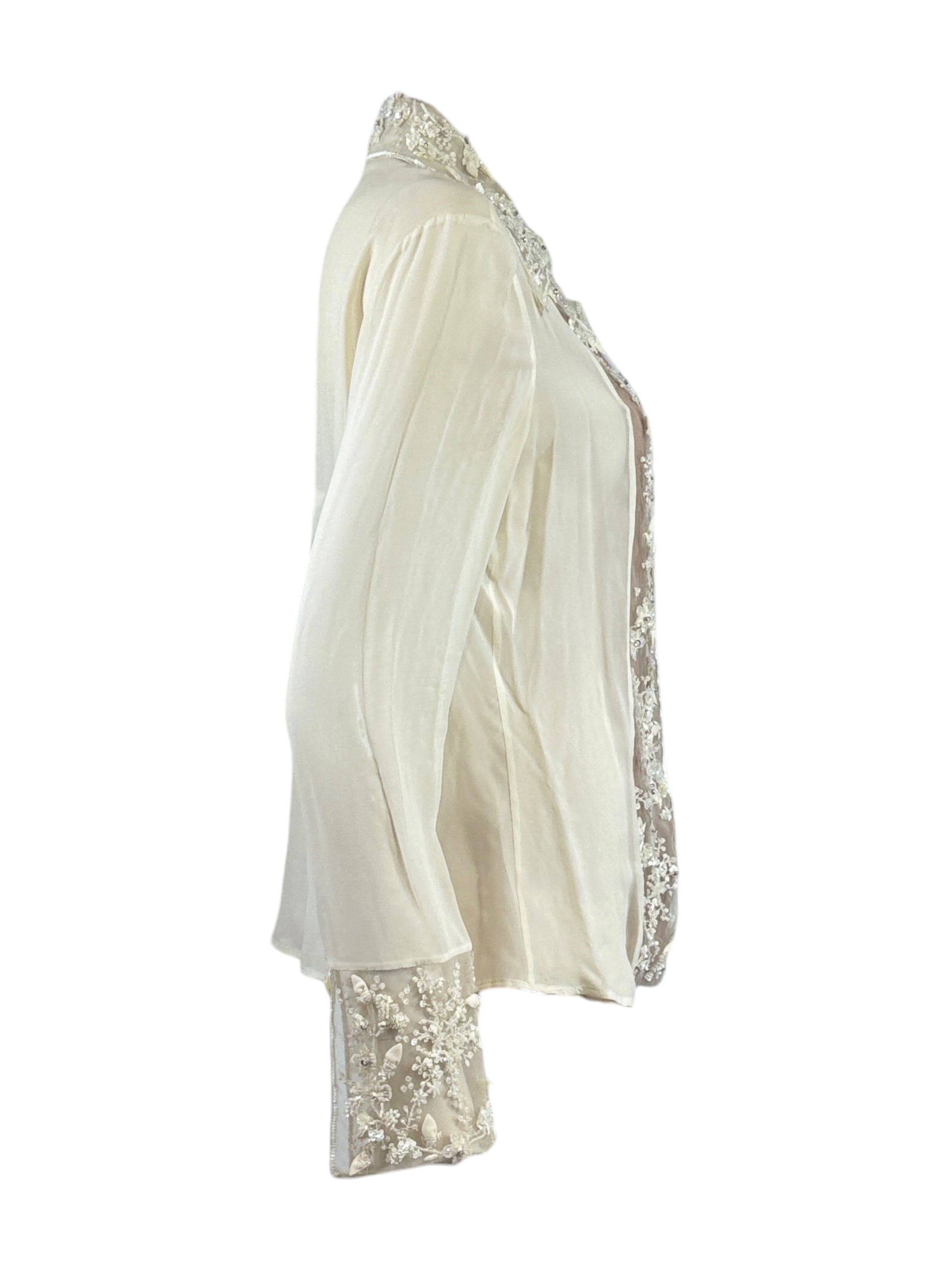 Valentino Fall 2001 Ecru embroidered blouse in crepe silk