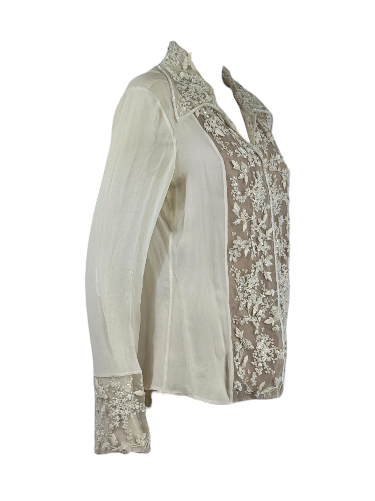 Valentino Fall 2001 Ecru embroidered blouse in crepe silk