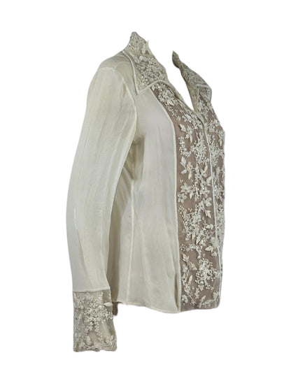 Valentino Fall 2001 Ecru embroidered blouse in crepe silk