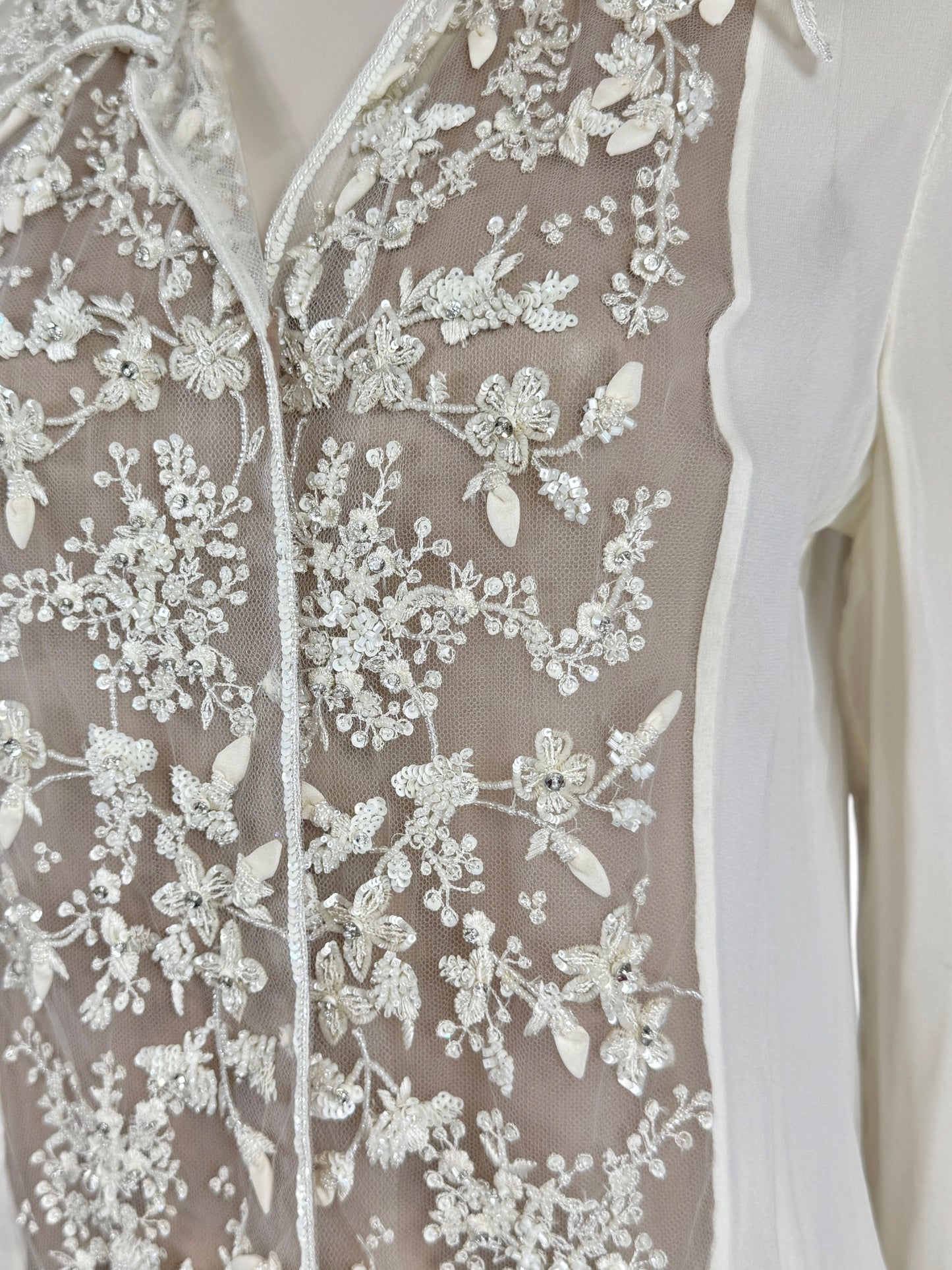 Valentino Fall 2001 Ecru embroidered blouse in crepe silk