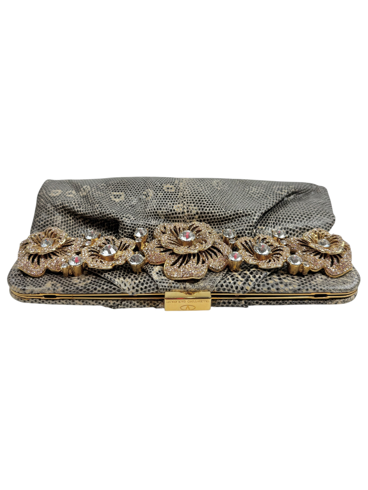 Valentino Garavani Couture Spring 2006 Lizard rhinestones flowers clutch