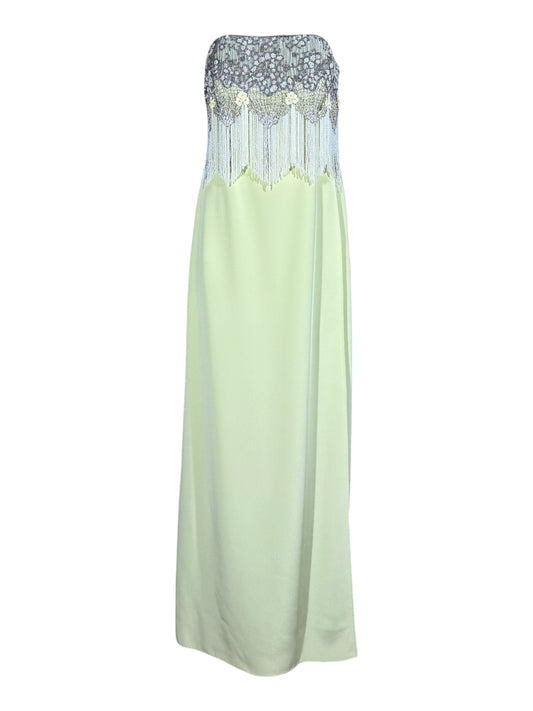 Valentino Haute Couture Spring 2000 Maxi green strapless beaded dress