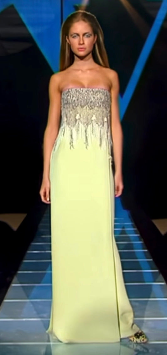 Valentino Haute Couture Spring 2000 Maxi green strapless beaded dress