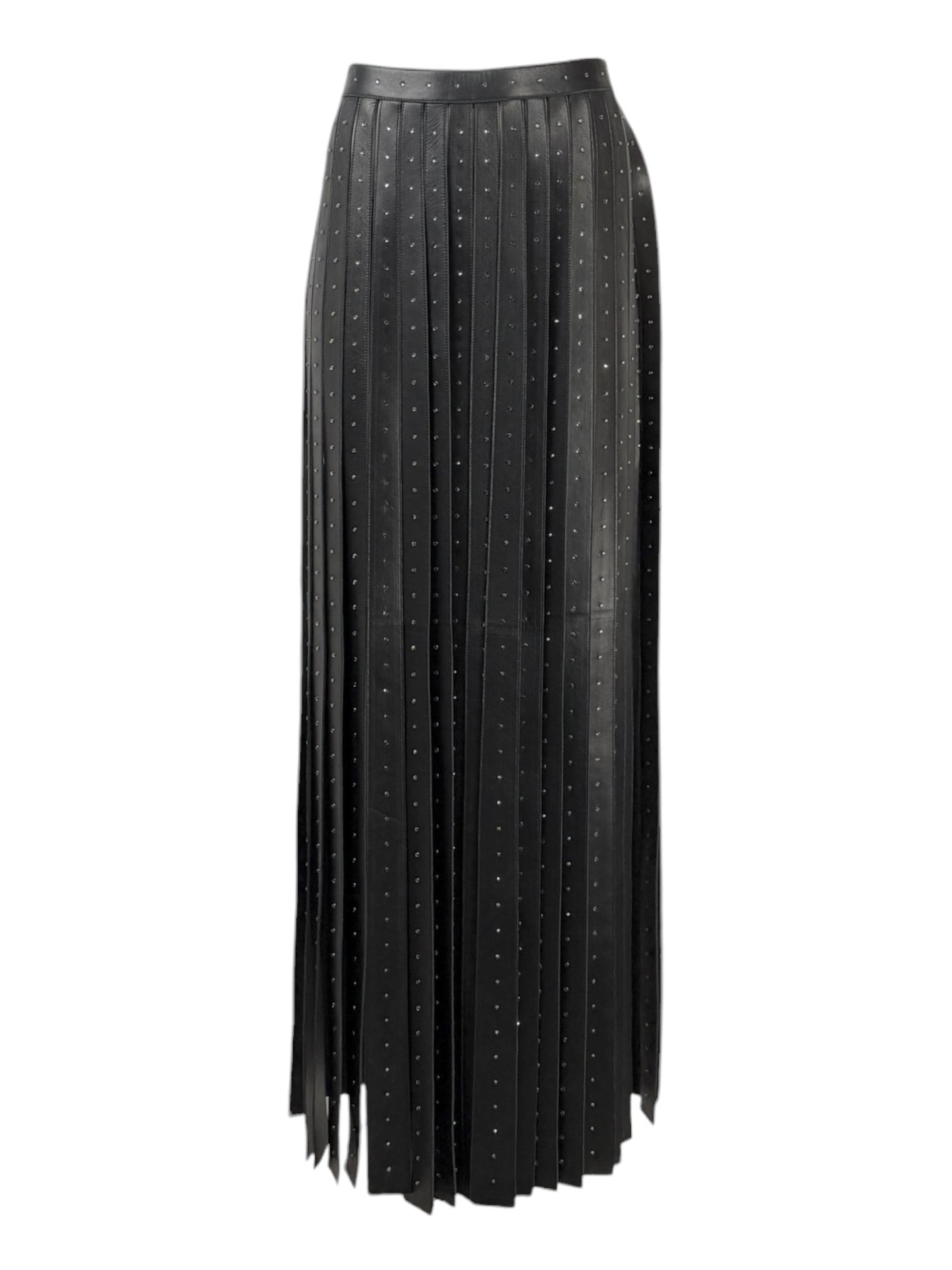 Valentino Maria Grazia Chiuri & Pierpaolo Piccioli - Spring/Summer 2016  - Long black lambskin leather skirt with crystal-embellished fringe