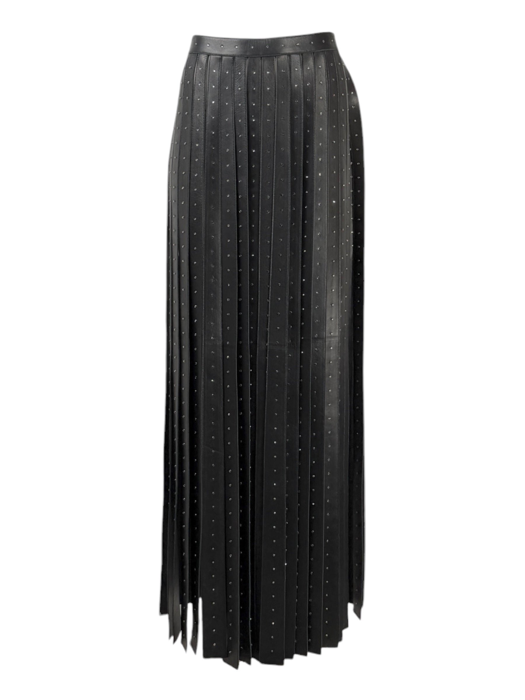 Valentino Maria Grazia Chiuri & Pierpaolo Piccioli - Spring/Summer 2016  - Long black lambskin leather skirt with crystal-embellished fringe