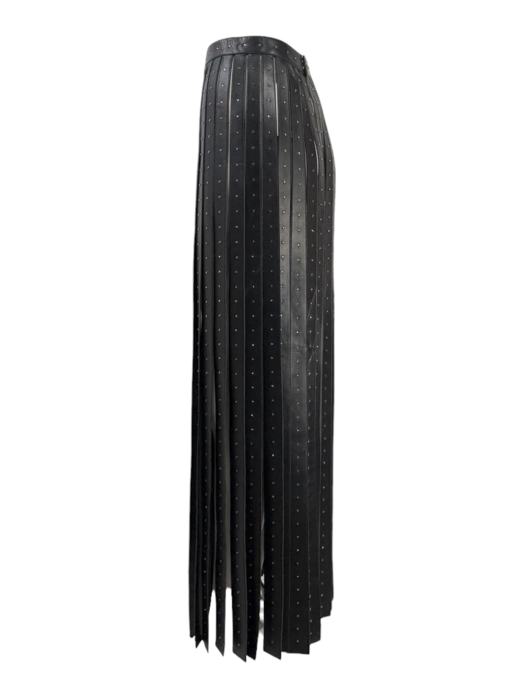 Valentino Maria Grazia Chiuri & Pierpaolo Piccioli - Spring/Summer 2016  - Long black lambskin leather skirt with crystal-embellished fringe 2