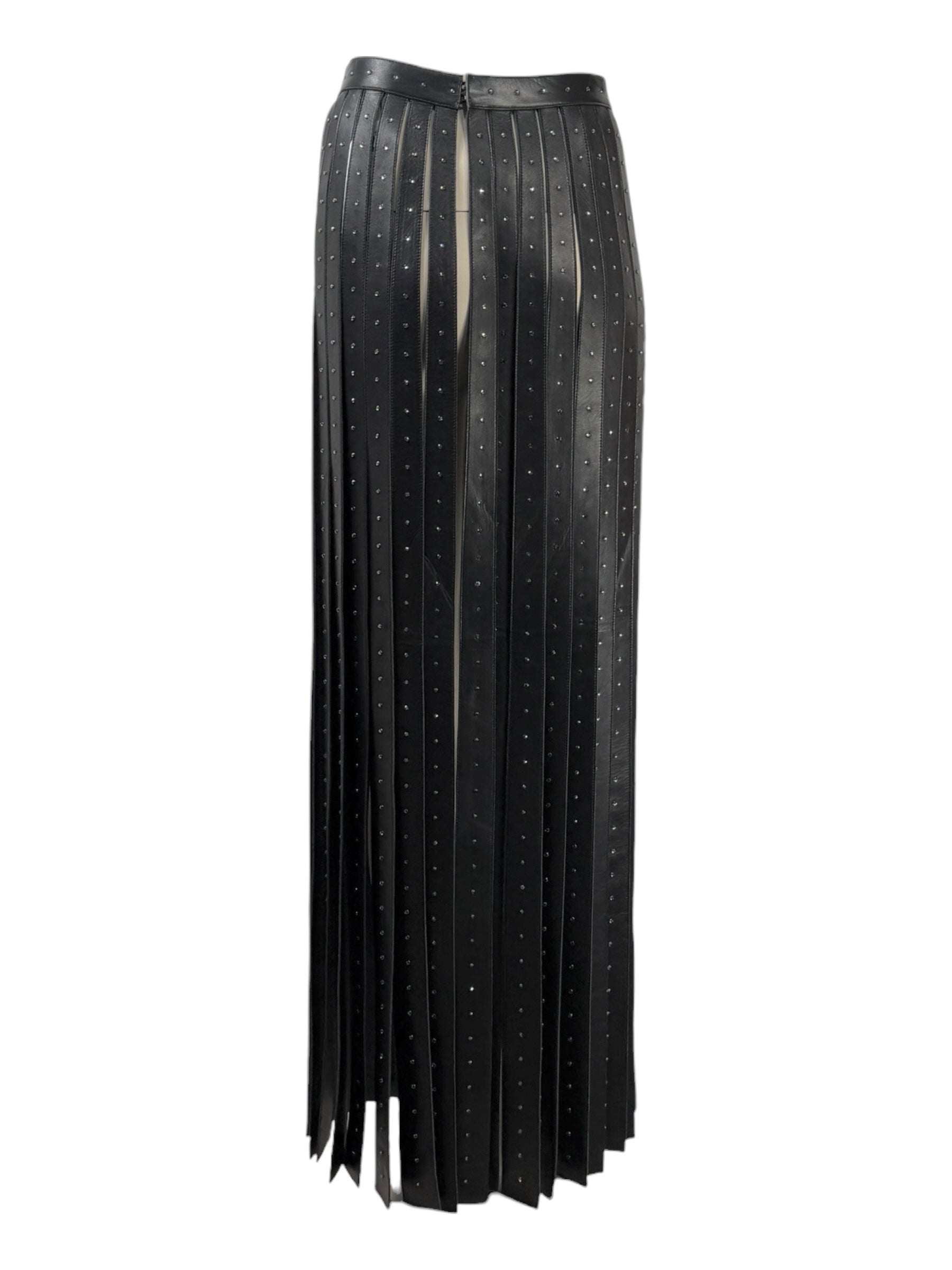 Valentino Maria Grazia Chiuri & Pierpaolo Piccioli - Spring/Summer 2016  - Long black lambskin leather skirt with crystal-embellished fringe 3