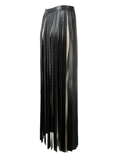Valentino Maria Grazia Chiuri & Pierpaolo Piccioli - Spring/Summer 2016  - Long black lambskin leather skirt with crystal-embellished fringe 4