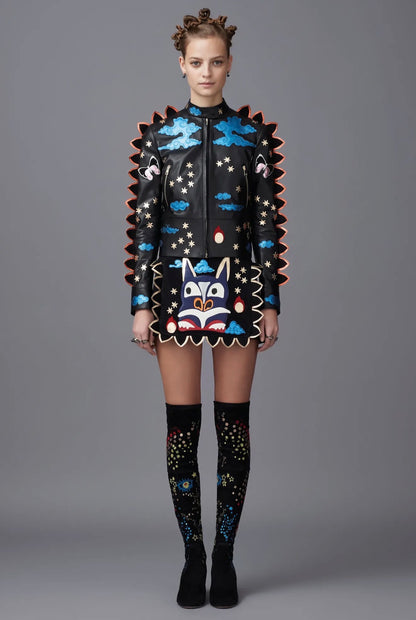 Valentino Maria Grazia Chiuri Pierpaolo Piccioli Prefall 2016 Look 2 black lambskin blouson