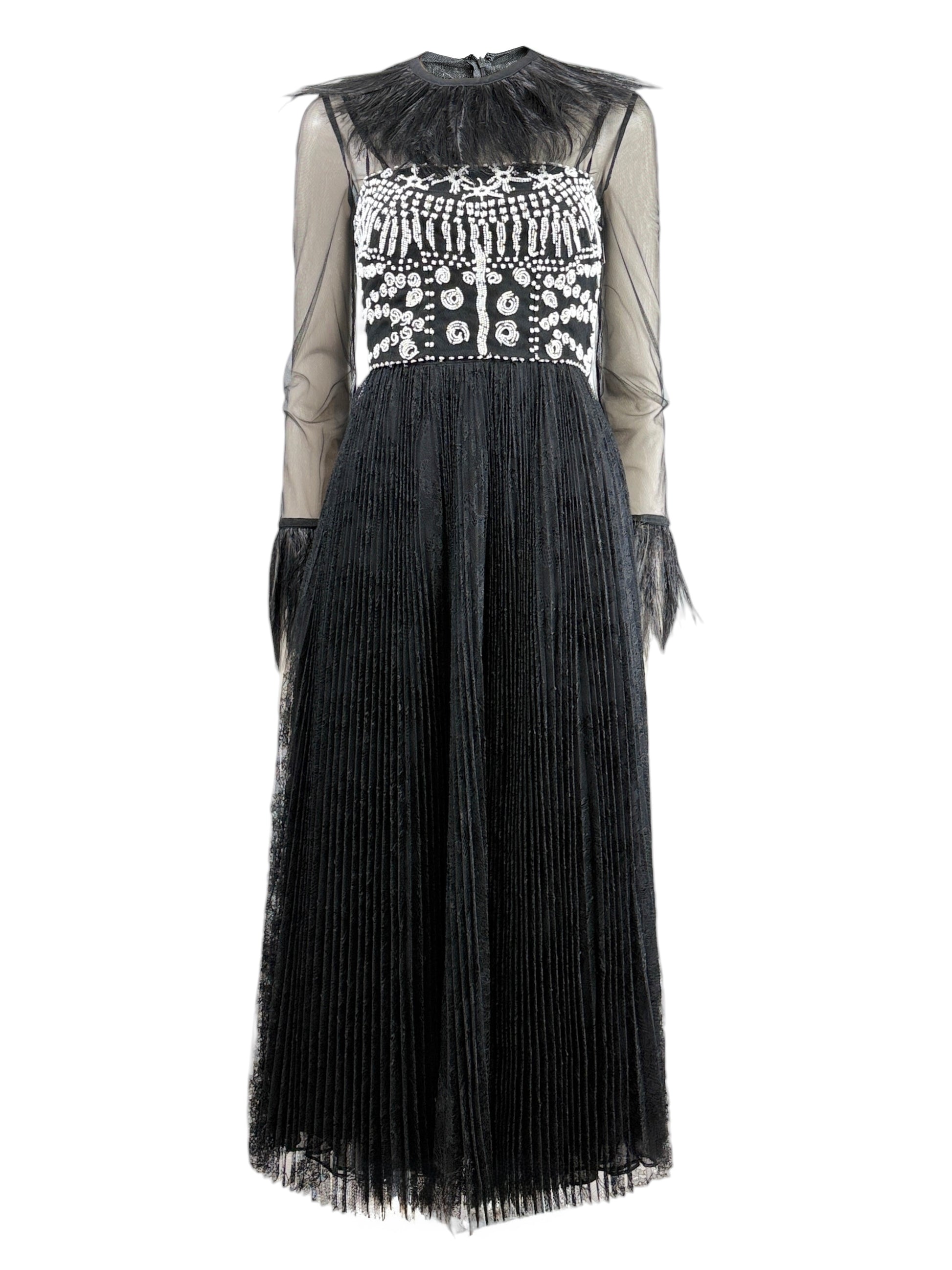 Valentino Maria Grazia Chiuri Pierpaolo Piccioli Spring 2016 Look 79 black lace tulle feathers dress
