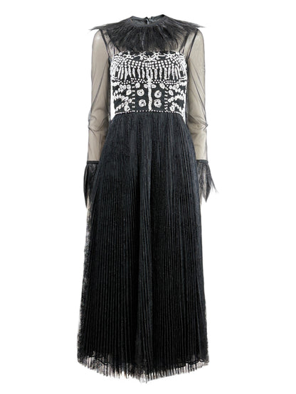 Valentino Maria Grazia Chiuri Pierpaolo Piccioli Spring 2016 Look 79 black lace tulle feathers dress