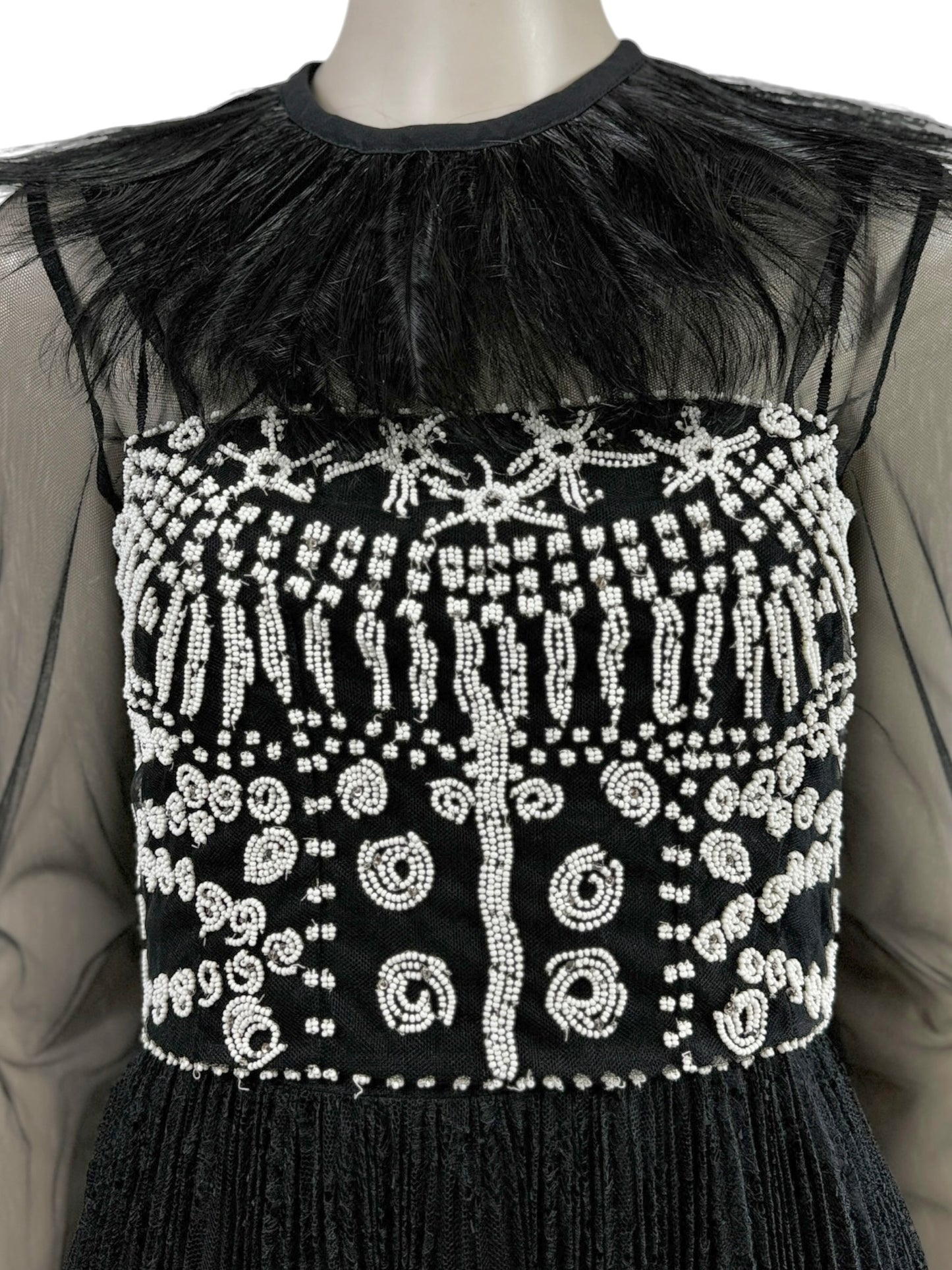Valentino Maria Grazia Chiuri Pierpaolo Piccioli Spring 2016 Look 79 black lace tulle feathers dress