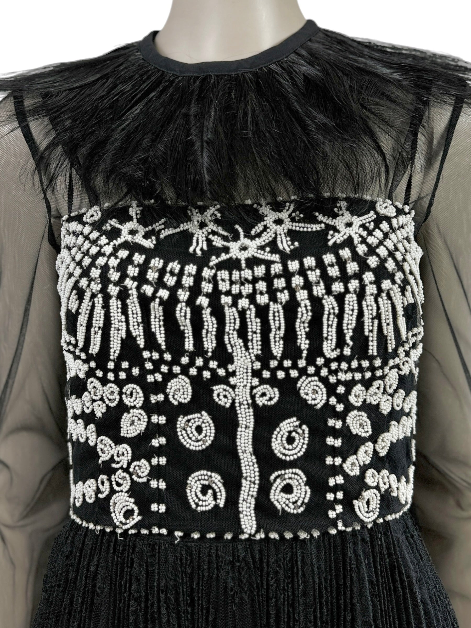 Valentino Maria Grazia Chiuri Pierpaolo Piccioli Spring 2016 Look 79 black lace tulle feathers dress