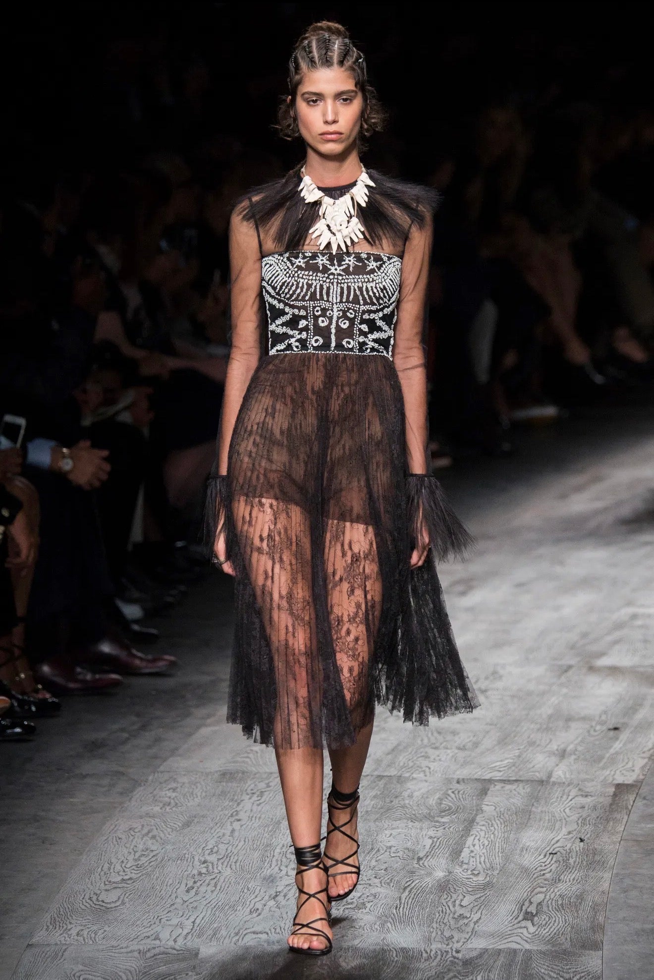 Valentino Maria Grazia Chiuri Pierpaolo Piccioli Spring 2016 Look 79 black lace tulle feathers dress
