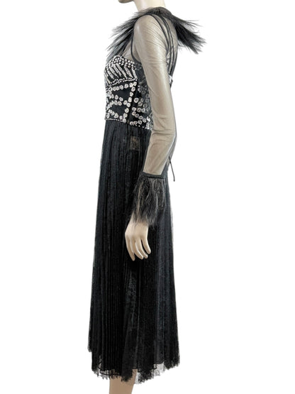 Valentino Maria Grazia Chiuri Pierpaolo Piccioli Spring 2016 Look 79 black lace tulle feathers dress
