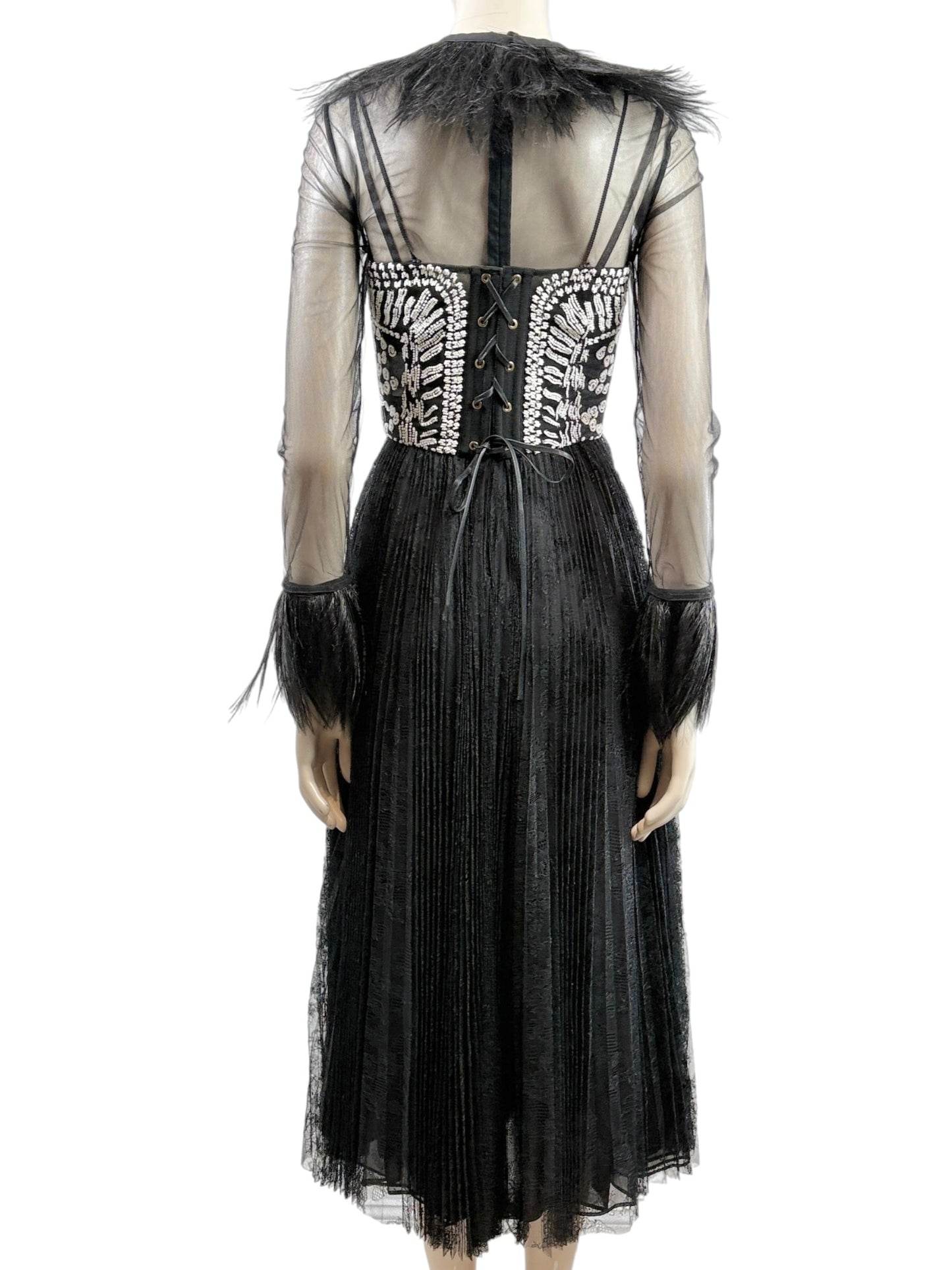 Valentino Maria Grazia Chiuri Pierpaolo Piccioli Spring 2016 Look 79 black lace tulle feathers dress