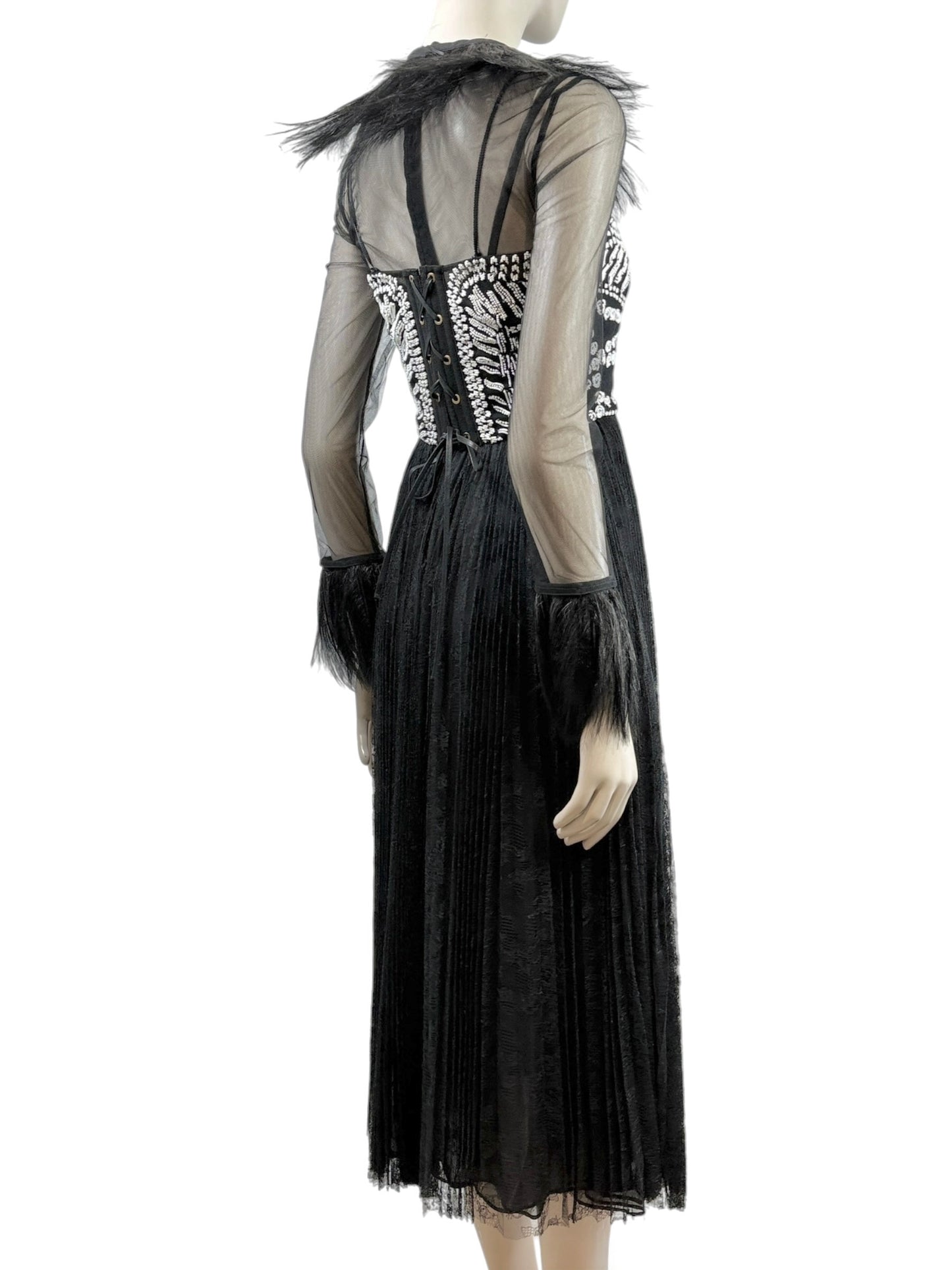 Valentino Maria Grazia Chiuri Pierpaolo Piccioli Spring 2016 Look 79 black lace tulle feathers dress