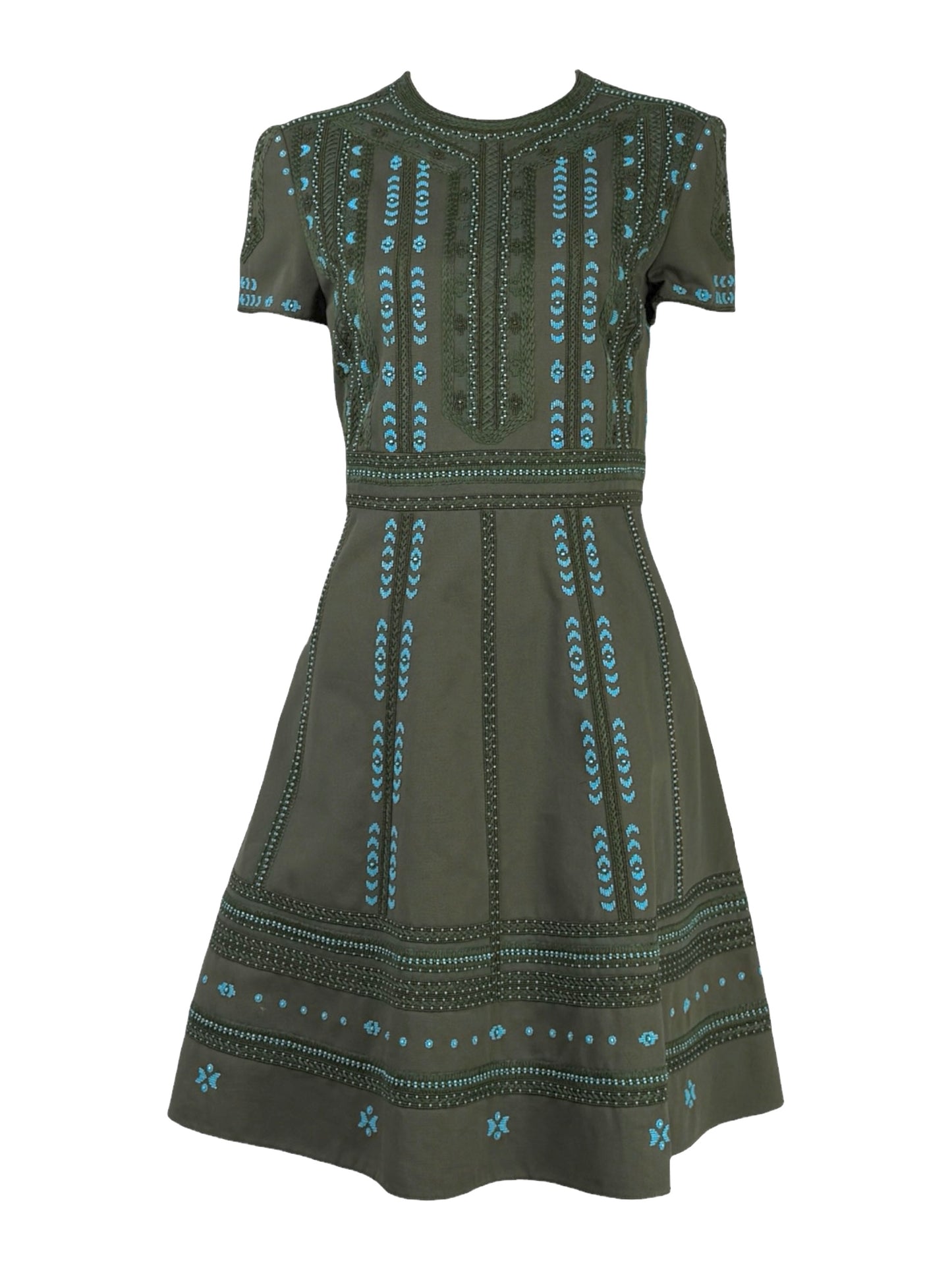 Valentino  Pierpaolo Piccioli - Resort 2018  Kaki cotton dress embroidered with turquoise beads