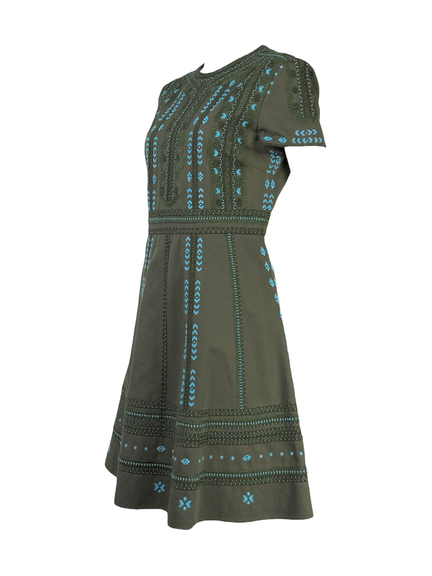 Valentino  Pierpaolo Piccioli - Resort 2018  Kaki cotton dress embroidered with turquoise beads 1