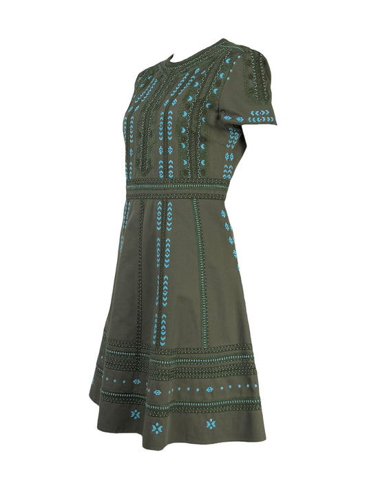 Valentino  Pierpaolo Piccioli - Resort 2018  Kaki cotton dress embroidered with turquoise beads 1