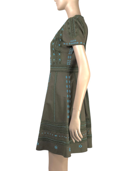 Valentino  Pierpaolo Piccioli - Resort 2018  Kaki cotton dress embroidered with turquoise beads 2