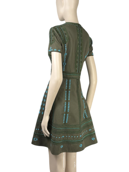 Valentino  Pierpaolo Piccioli - Resort 2018  Kaki cotton dress embroidered with turquoise beads 3