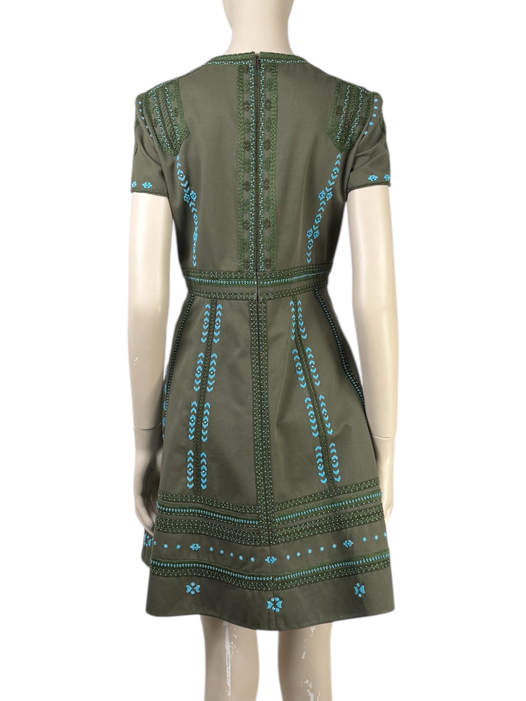 Valentino  Pierpaolo Piccioli - Resort 2018  Kaki cotton dress embroidered with turquoise beads 4
